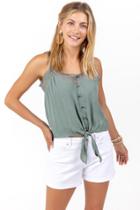 Francesca's Cortney Lace Trim Button Tank Top - Sage