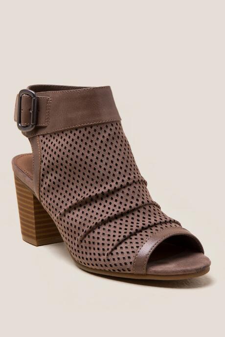 Francesca's Sara Peep Toe Buckle Strap Shootie - Tan