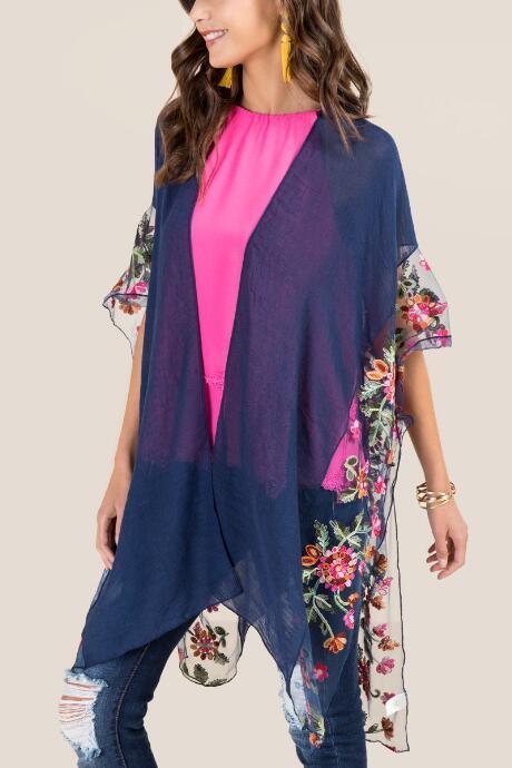 Francescas Tenille Sheer Floral Ruana - Navy