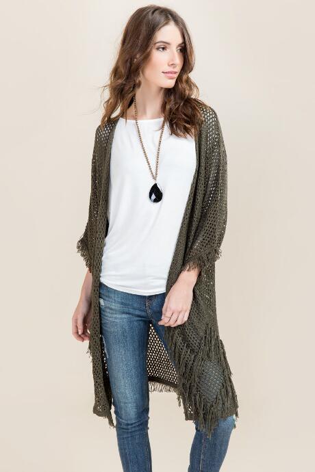 Mi Ami Emily Fringe Hem Sweater Wrap - Dark Olive