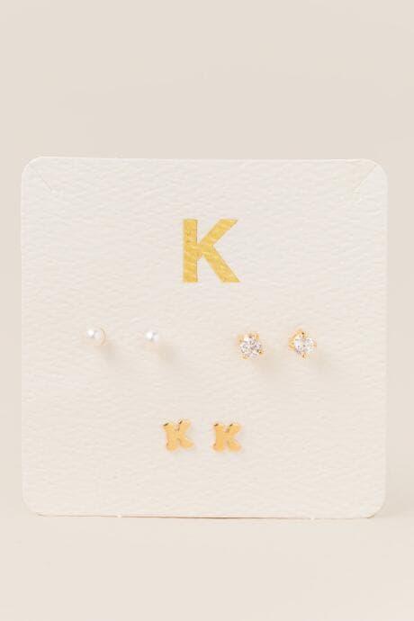 Francesca's K Initial Cubic Zirconia Pearl Stud Earring Set - Gold