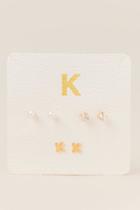 Francesca's K Initial Cubic Zirconia Pearl Stud Earring Set - Gold