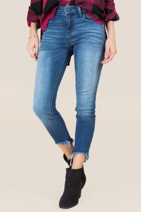 Harper Mid Rise Fray Hem Jeans - Medium Wash