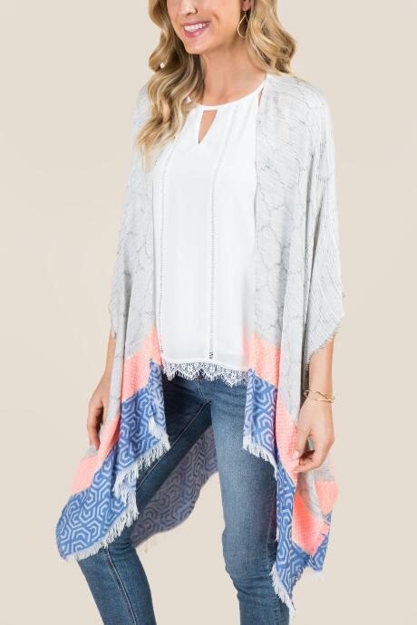Francesca's Emma Pattern Blocked Ruana - Gray