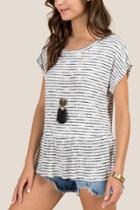Francesca Inchess Everest Peplum Rib Stripe Tee - Ivory