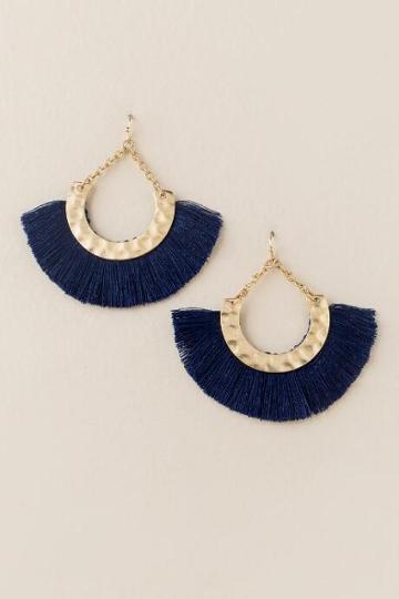 Francescas Nayeli Fan Tassel Earrings - Navy