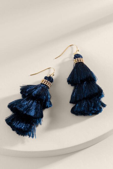 Francesca's Savanna Layered Tassel Drop Earrings - Navy