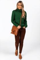 Francesca's Maddalina Cable Turtleneck Sweater - Evergreen