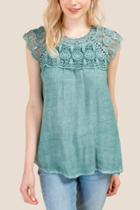 Francesca Inchess Vanessa Crochet Mineral Wash Sleeveless Top - Teal