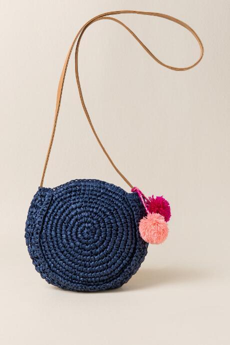 Francescas Rio Round Straw Crossbody - Navy