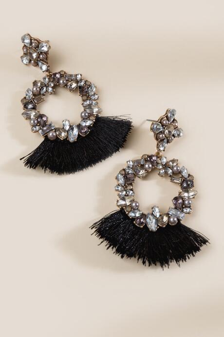 Francesca's Fernanda Tassel Earrings In Navy - Navy