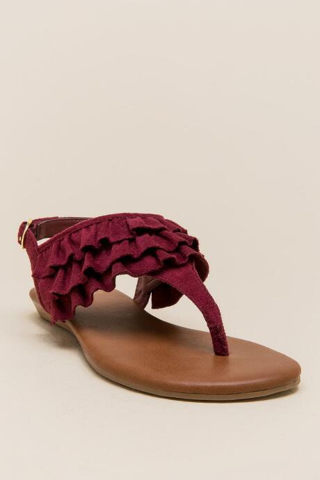 Fergalicious Swoon Ruffle T-strap Sandal - Wine