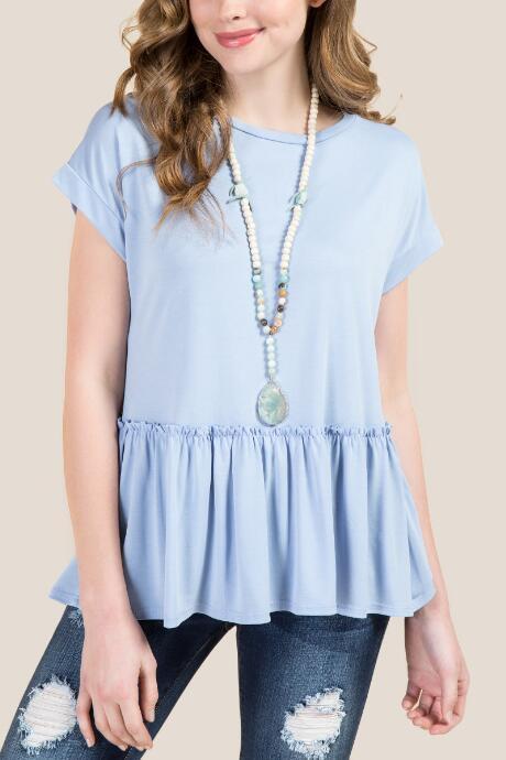 Francesca's Rosemary Exposed Edge Peplum Top - Oxford Blue