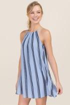 Francesca's Lia Striped Halter Shift Dress - Oxford Blue