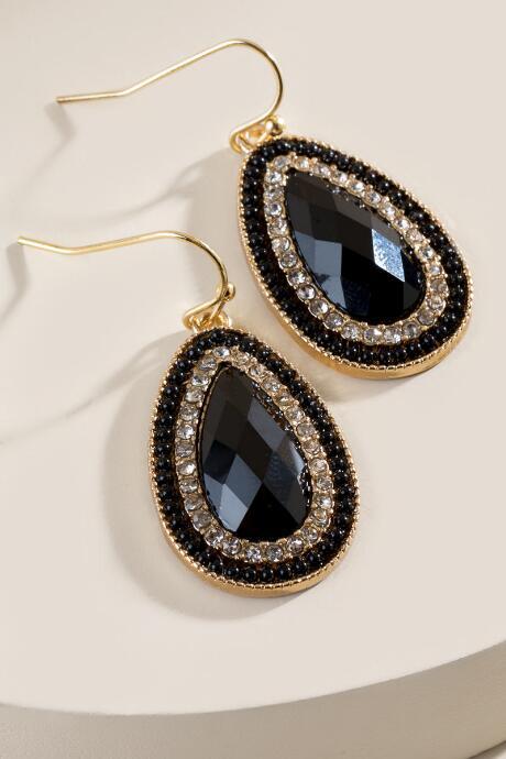 Francesca's Jenny Crystal Trim Teardrop Earrings - Black