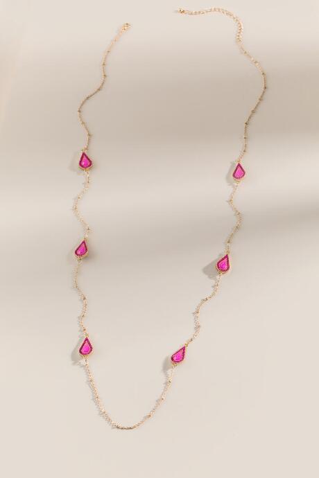 Francesca's Milana Station Teardrop Necklace In Pink - Fuchsia