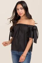 Lumiere Mika Tie Sleeve Off The Shoulder Top - Black