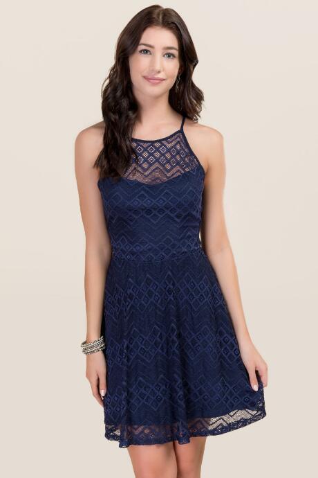 Francesca's Jacquelyne Lace Halter Dress - Navy