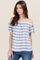 Blue Rain Charley Striped Off The Shoulder Top - White