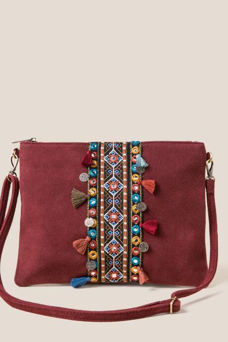 Francesca's Estefania Tassel Clutch Crossbody - Burgundy