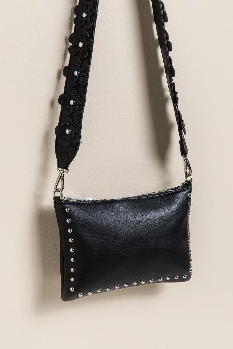 Francesca's Piper Flower Double Strap Crossbody - Black