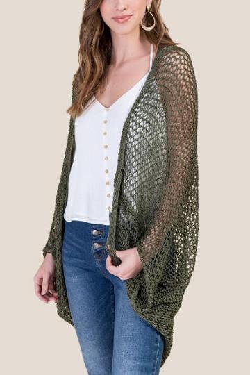 Francesca's Ryan Crochet Cocoon Kimono - Deep Moss