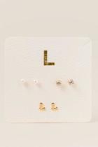 Francesca's L Initial Cubic Zirconia Pearl Stud Earring Set - Gold