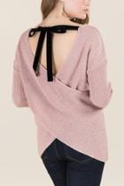 Blue Rain Emely Wrap Velvet Tie Back Pullover Sweater - Mauve