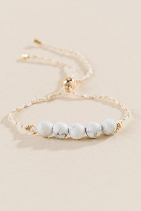 Francesca's Howlite Pull Tie Bracelet - White