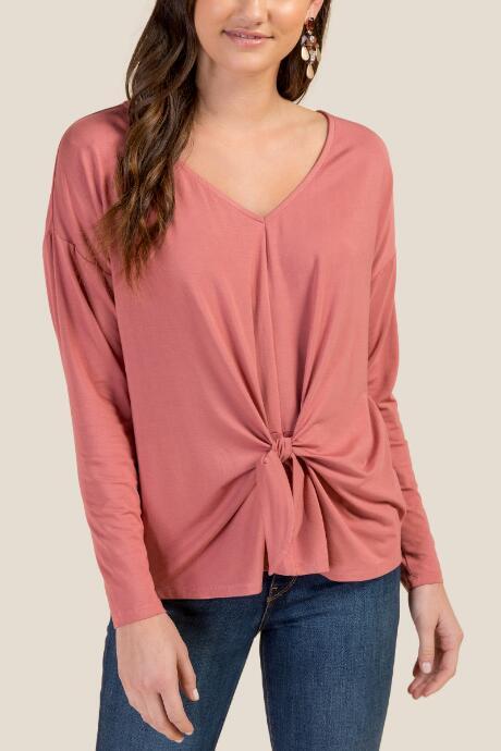 Francesca Inchess Alexa Long Sleeve Knot Front Tee - Rose
