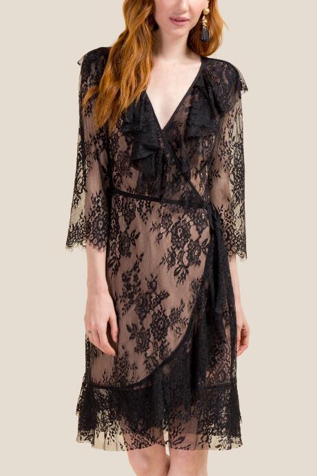 Francesca Inchess Kaylee Lace Wrap Dress - Black