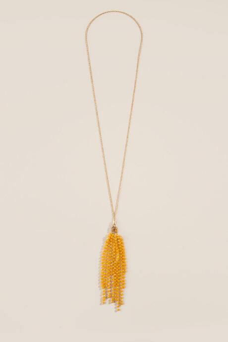 Francesca's Cara Beaded Tassel Necklace - Marigold