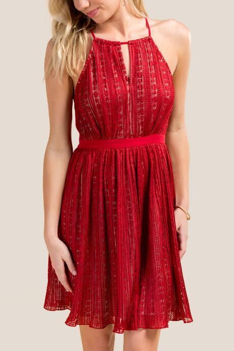 Francesca Inchess Eliana Lace Halter Dress - Brick