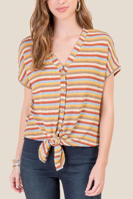 Francesca's Trudy Tie Front Top - Multi