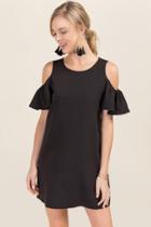 Francesca's Brittney Cold Shoulder Shift Dress - Black