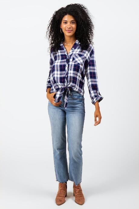 Francesca's Fia Front Knot Button Down Top - Navy