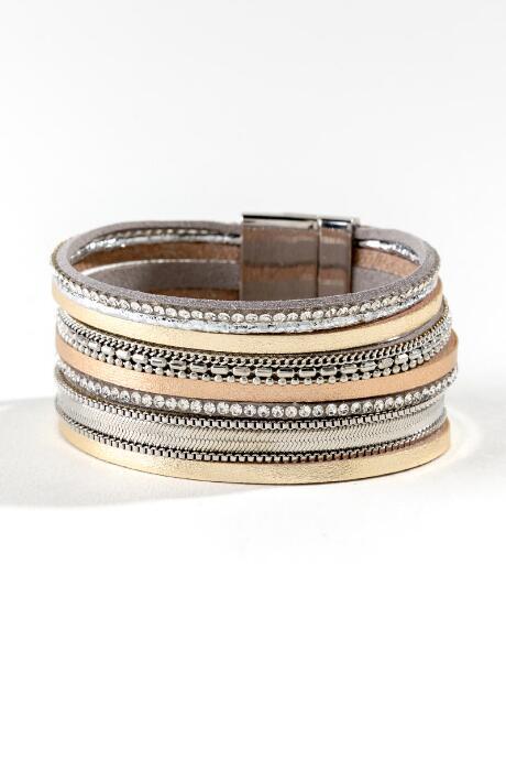 Francesca's Cali Leather Wrap Bracelet - Mixed Plating