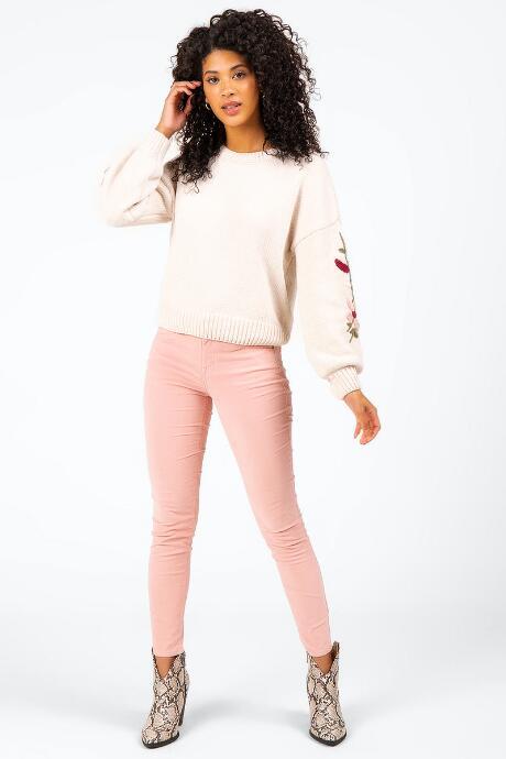 Francesca's Orlean Embroidered Sleeve Sweater - Ivory