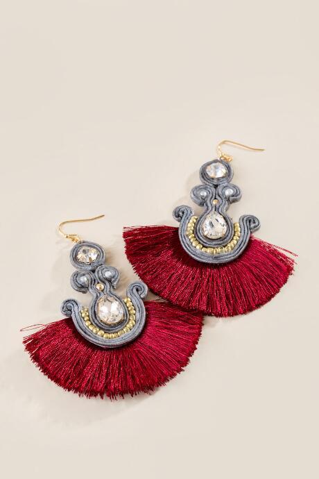 Francesca's Kaylee Tassel Earrings - Burgundy