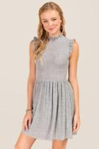 Alya Aurora High Neck Ruffle Trim Knit Dress - Gray