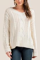 Francesca's Jackie Open Neck Cable Knit Sweater - Ivory