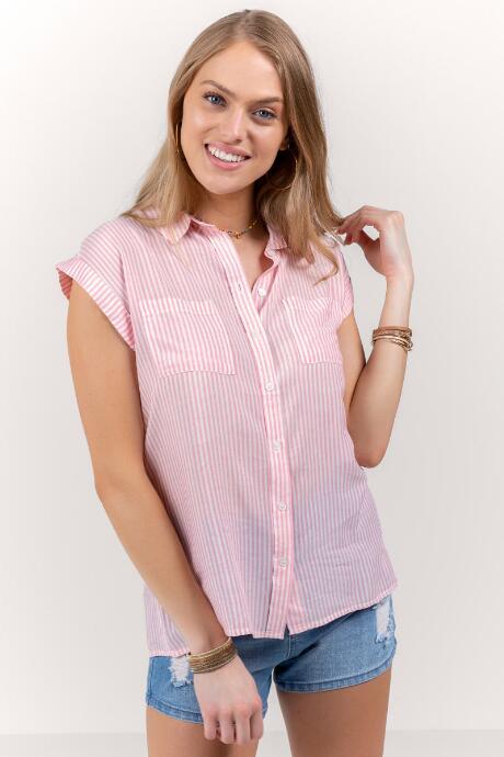 Francesca's Lizbeth Striped Button Down Top - Pink
