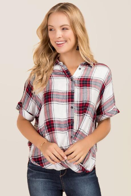 Tgla Liana Plaid Surplus Button Down Top - Ivory