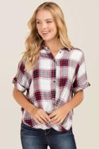 Tgla Liana Plaid Surplus Button Down Top - Ivory
