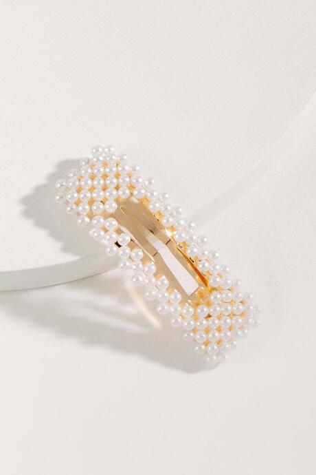 Francesca's Nina Rectangle Pearl Barrette - Gold