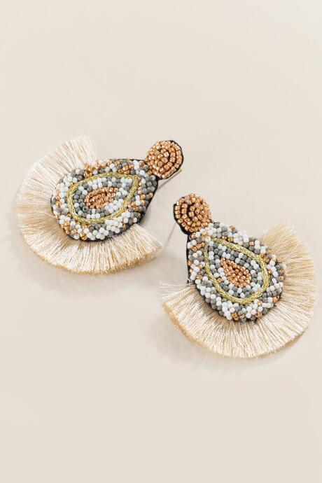 Francesca's Stephanie Ivory Beaded Tassel Earrings - Ivory