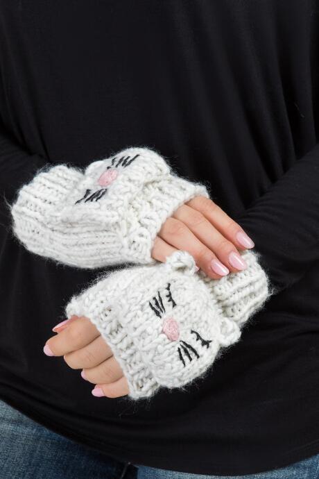 Francesca's Sadie Flip Top Kitty Mittens - Ivory