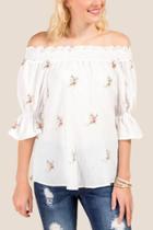 Francesca's Annie Off The Shoulder Embroidered Blouse - Ivory