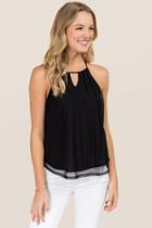 Blue Rain Clemence High Neck Swissdot Tank - Black