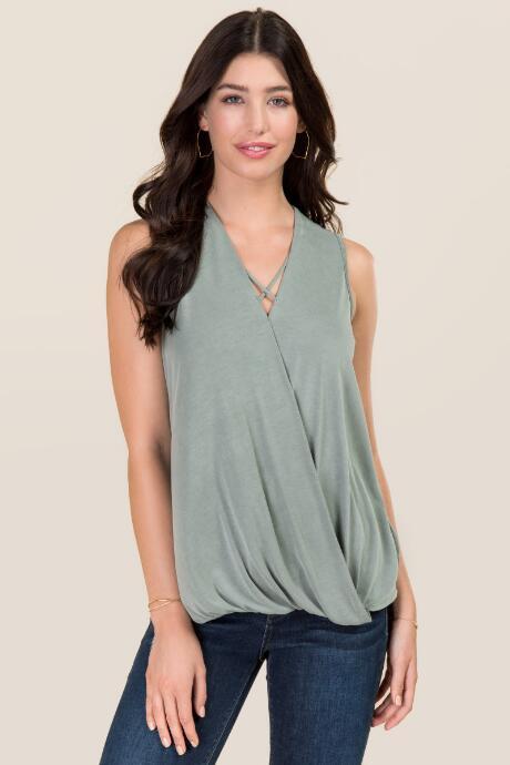 Mi Ami Janella X Neck Tank - Dark Olive
